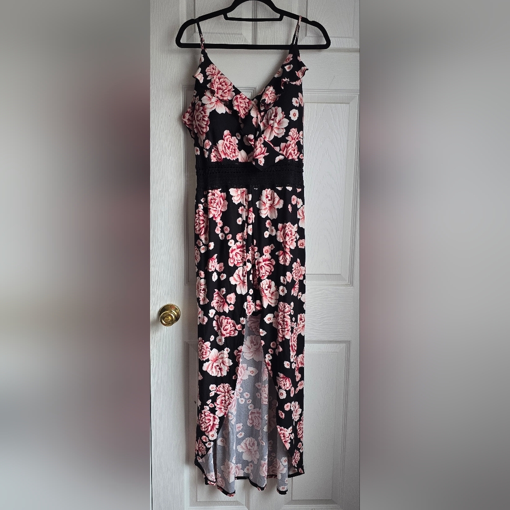 Pink & Black Floral Dress/Shorts Jumper ~ No Boundaries XXL (19)